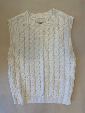 Abercrombie & Fitch White Cable Knit Cotton Tank Vest Top